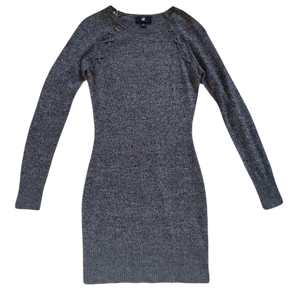 IZ Byer Sweater Dress Womens Small Heather Grey Lace Up Shoulder Long Sleeve